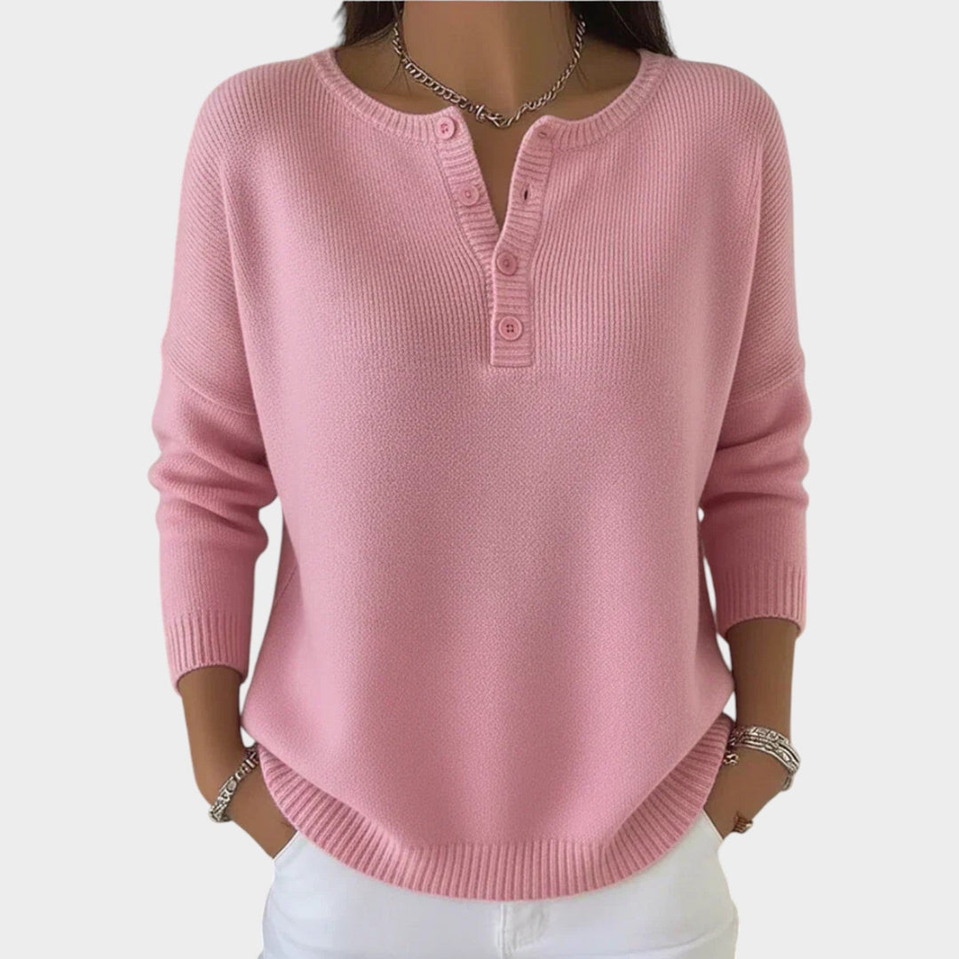 Women's Knit Sweater Henley Button Front