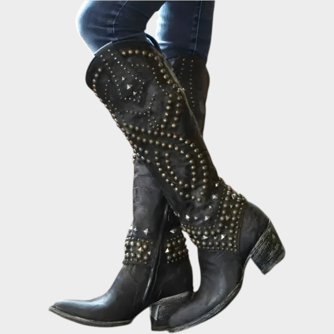 Western Studded Knee High Cowboy Boots