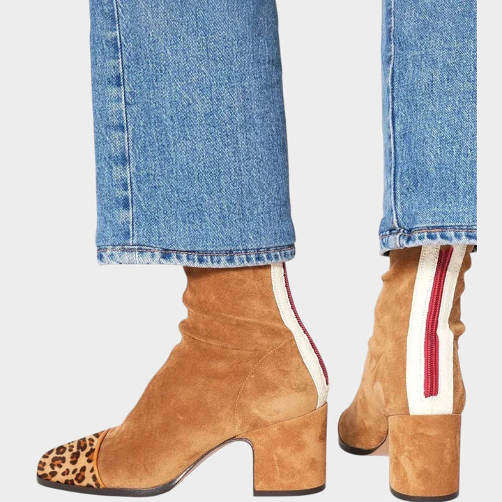 Women's Suede Ankle Boots Block Heel & Square Toe
