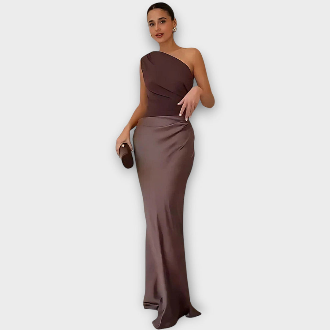 One-Shoulder Satin Evening Gown