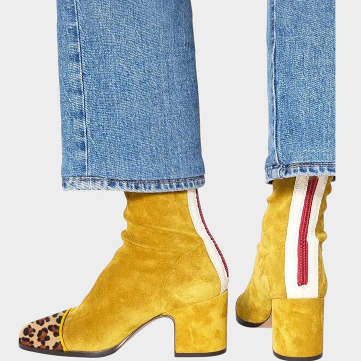 Women's Suede Ankle Boots Block Heel & Square Toe