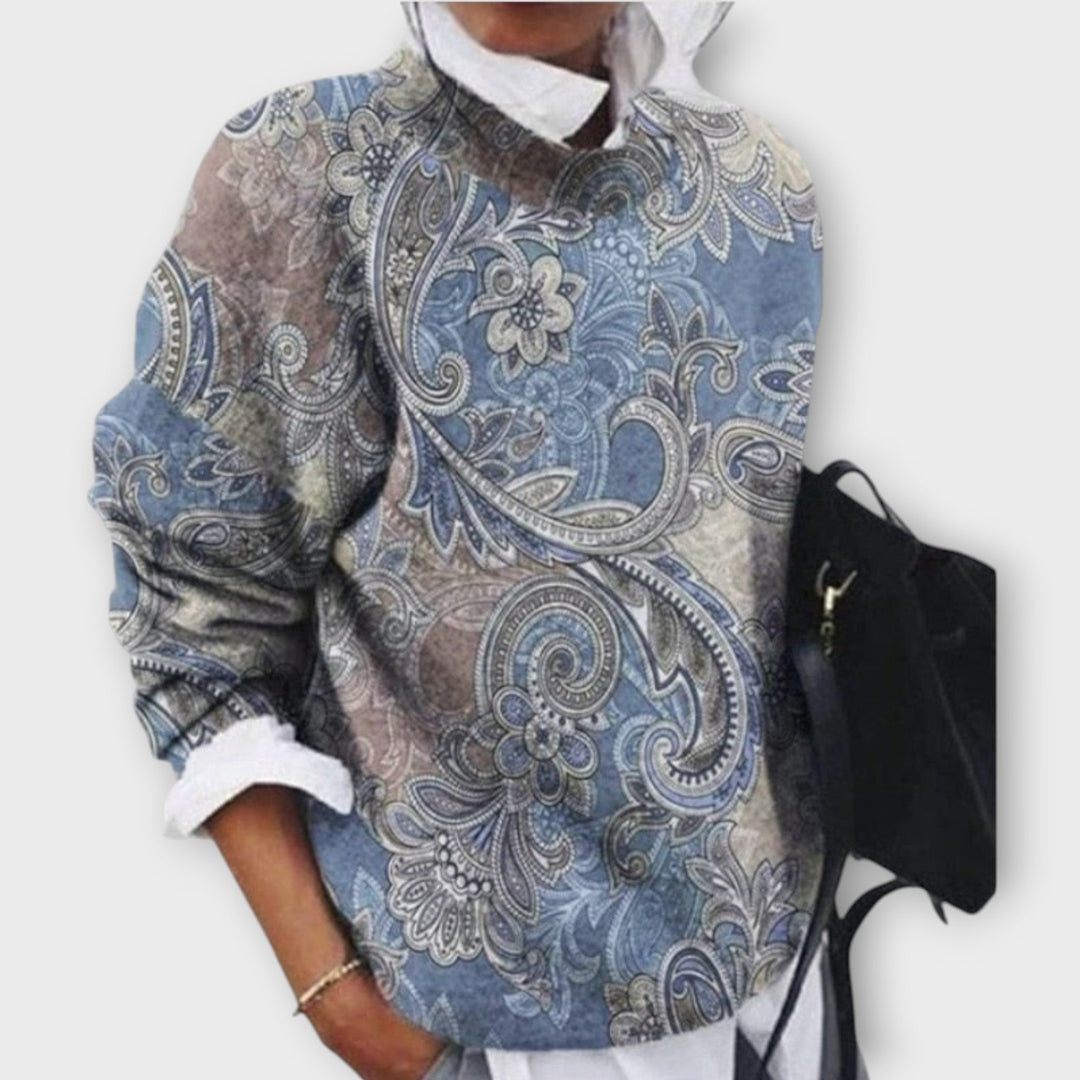 Women's Printed Round Neck Knit Sweater
