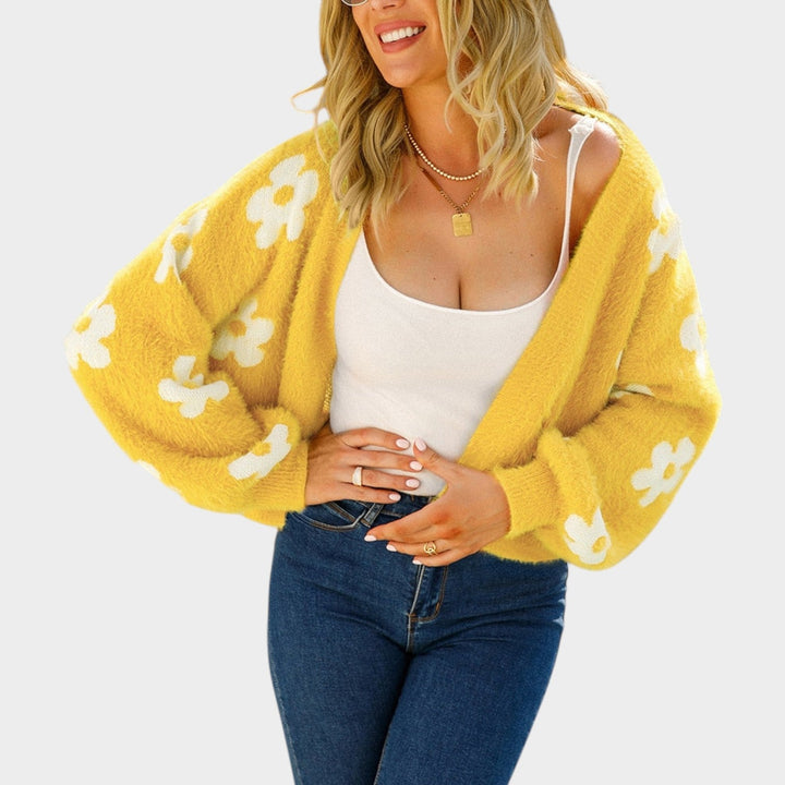 Women's Knit Cardigan Open Front Floral Print Cropped
