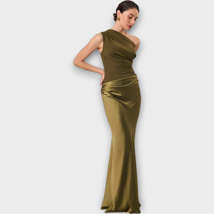 Amber  One-Shoulder Satin Maxi Dress