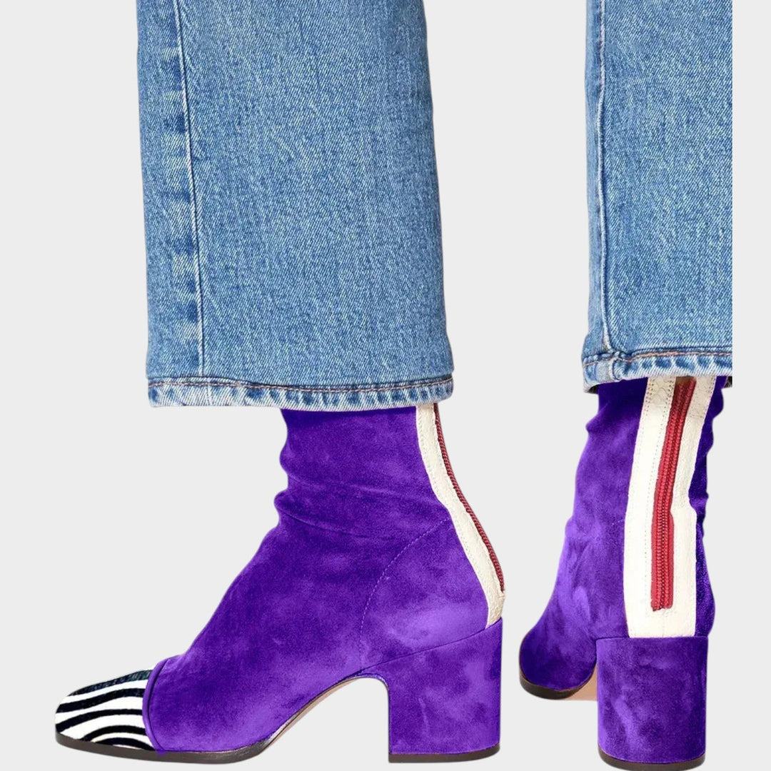 Women's Suede Ankle Boots Block Heel & Square Toe