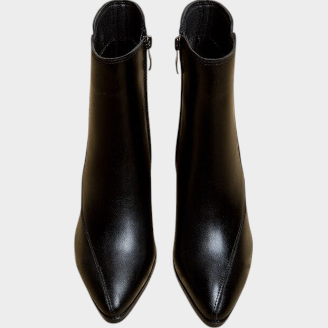 Women's Leather Ankle Boots Pointed Toe Block Heel