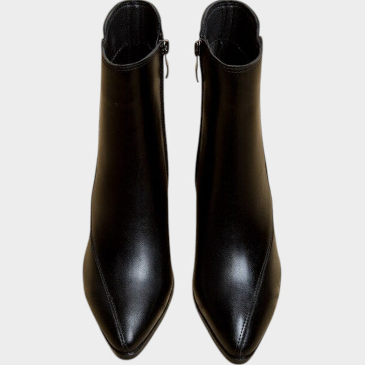 Women's Leather Ankle Boots Pointed Toe Block Heel
