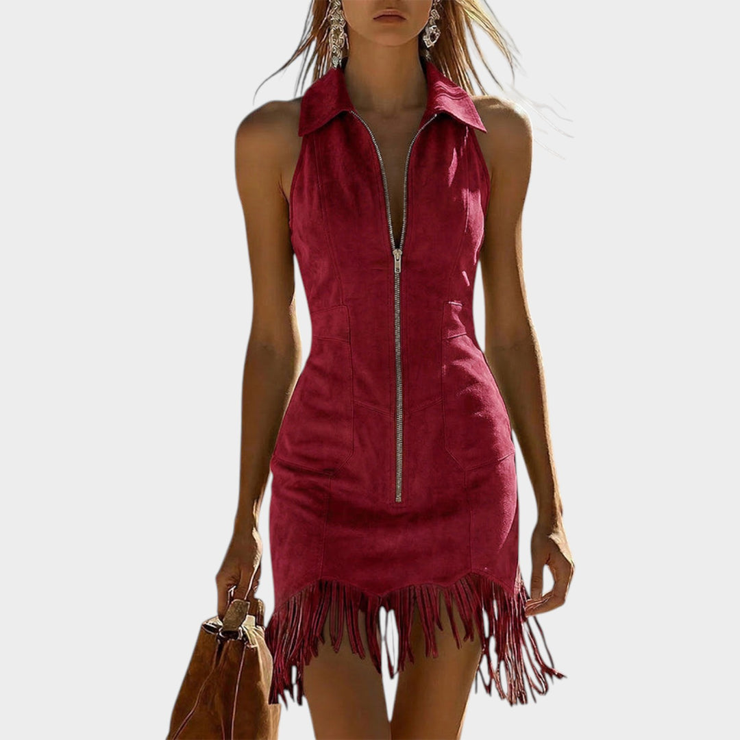 Fringe Zip Mini Dress