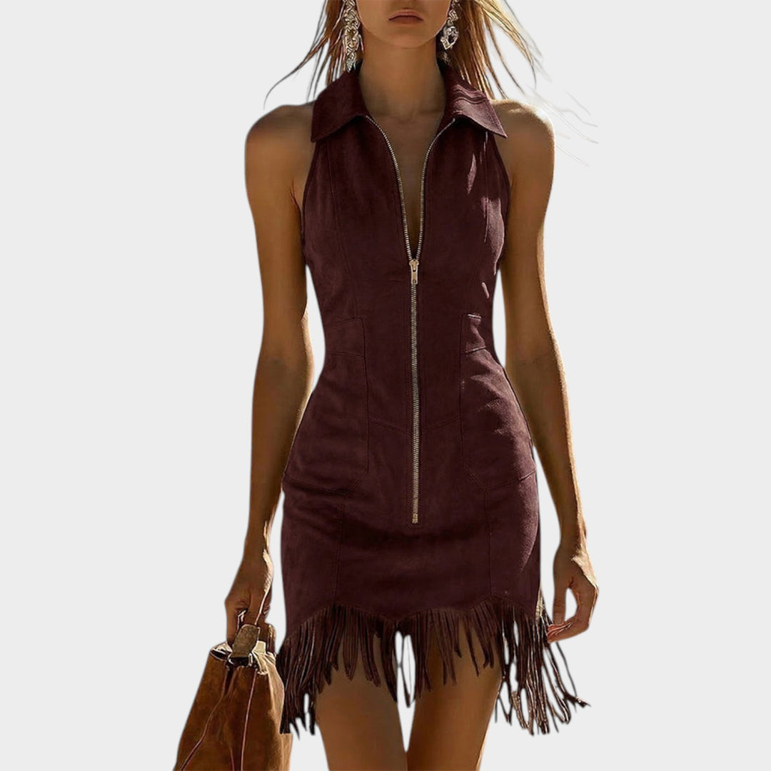 Fringe Zip Mini Dress