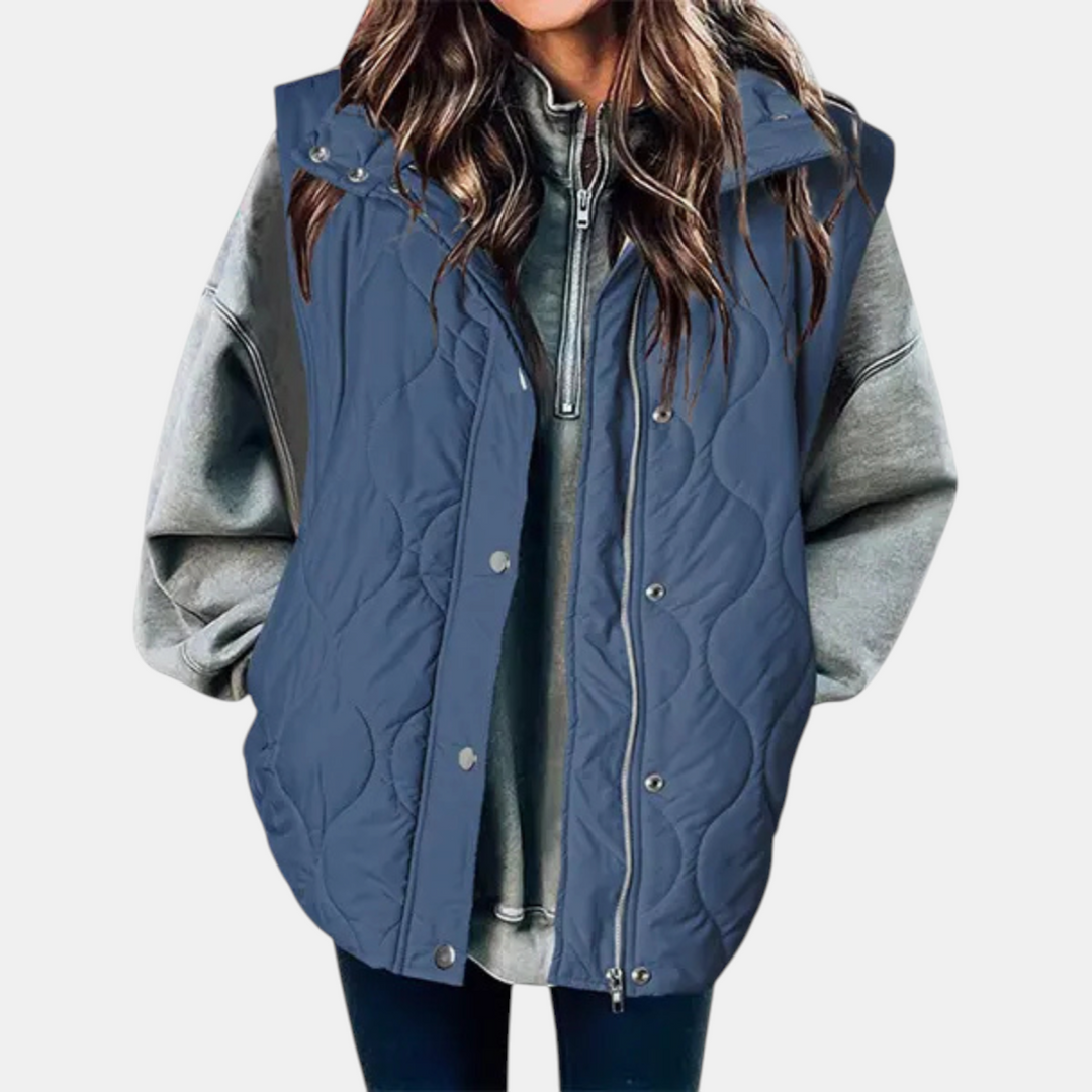 Women’s Sleeveless Jacket Button Front with Practical Pockets