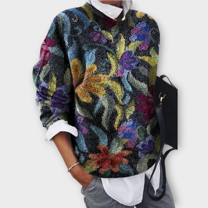 Women's Printed Round Neck Knit Sweater