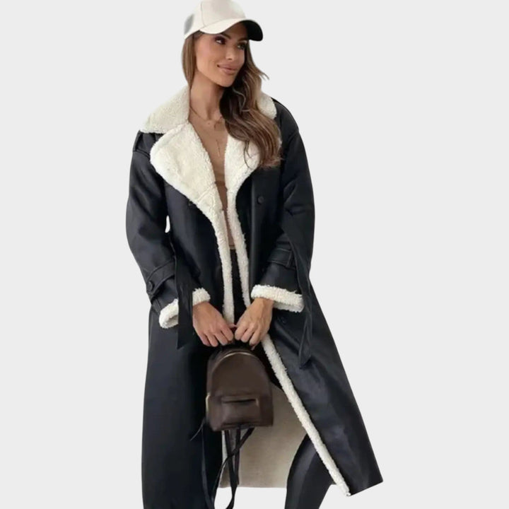 Women's Coat Shearling-Lined Belted Longline
