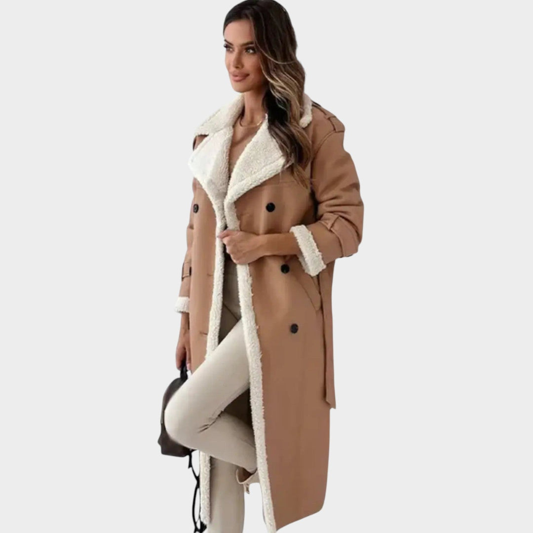 Women's Coat Shearling-Lined Belted Longline