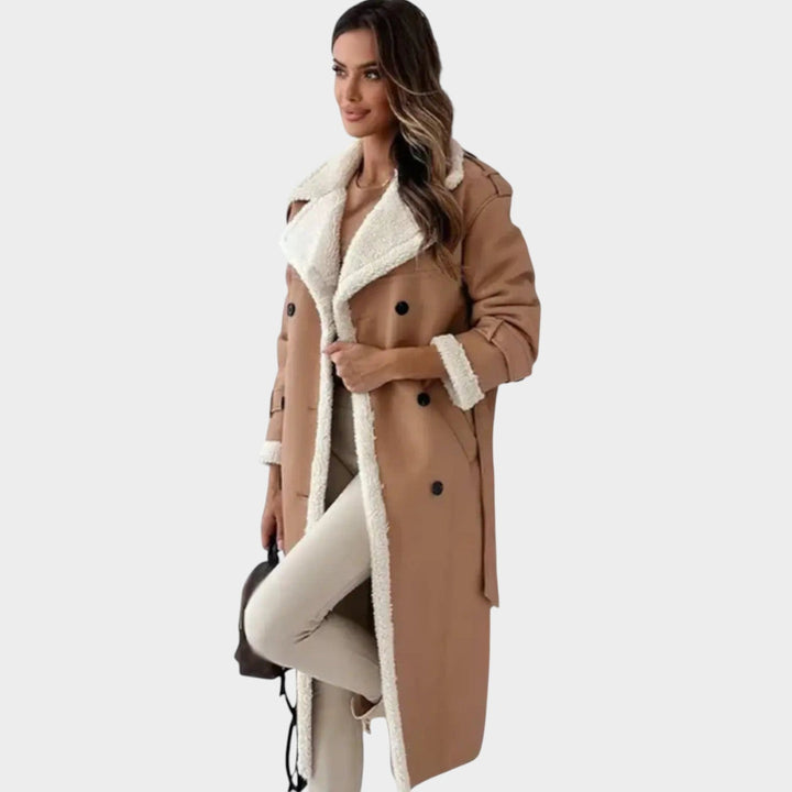 Women's Coat Shearling-Lined Belted Longline