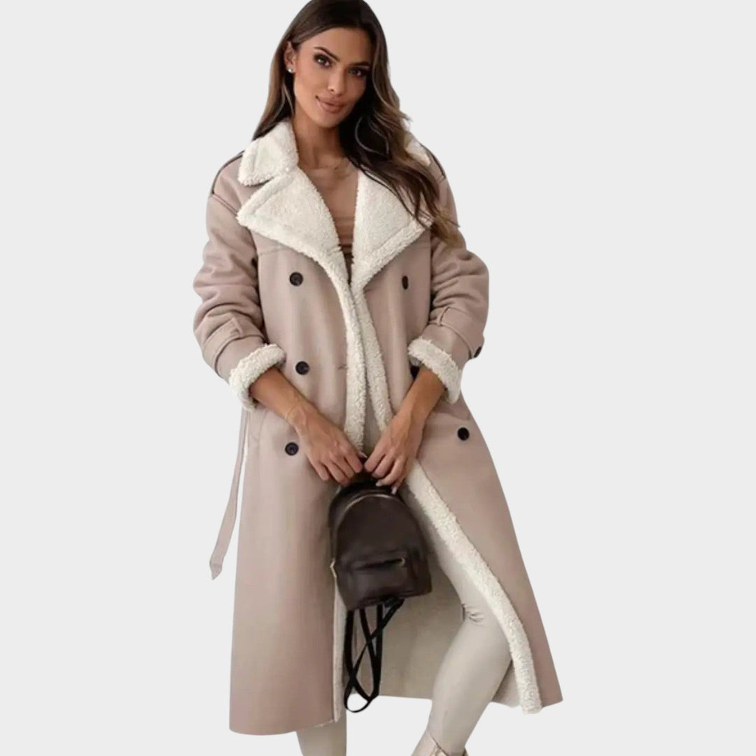 Women's Coat Shearling-Lined Belted Longline