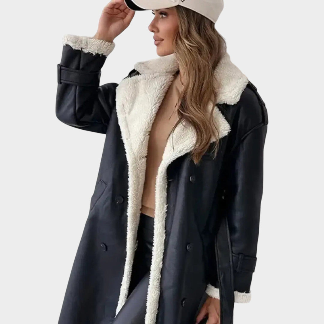 Women's Coat Shearling-Lined Belted Longline