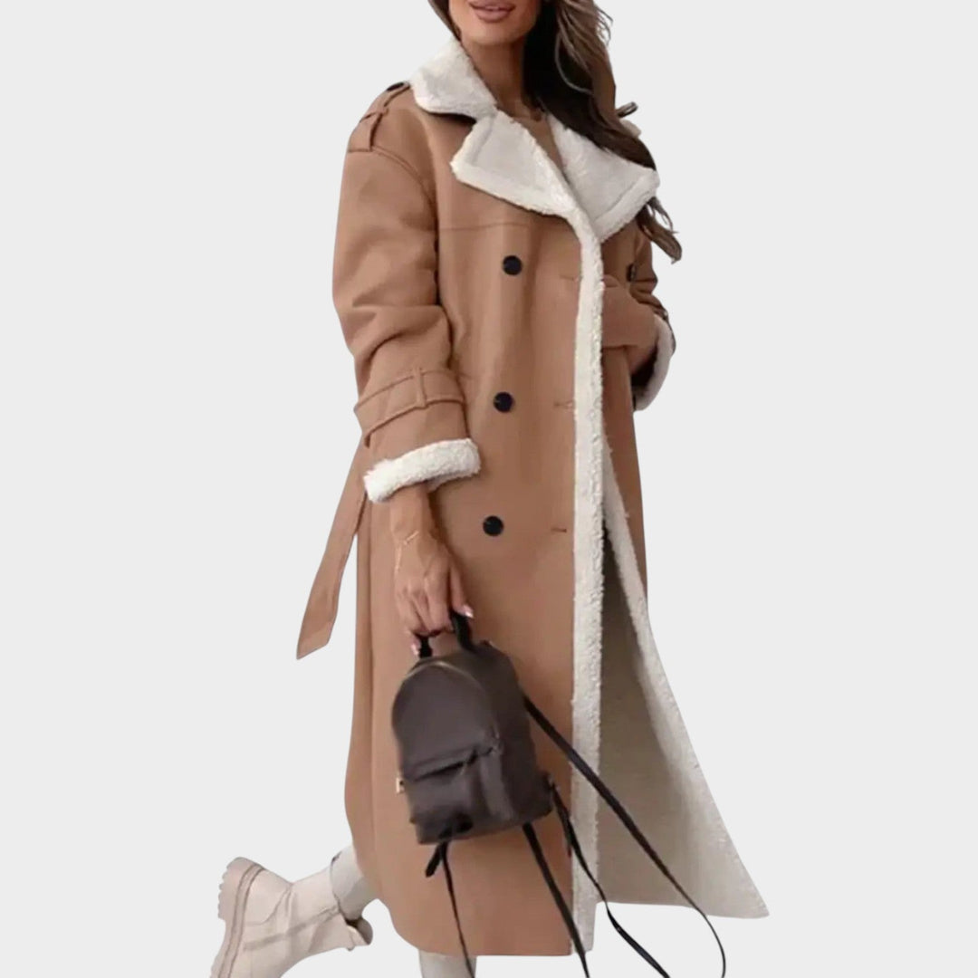 Women's Coat Shearling-Lined Belted Longline
