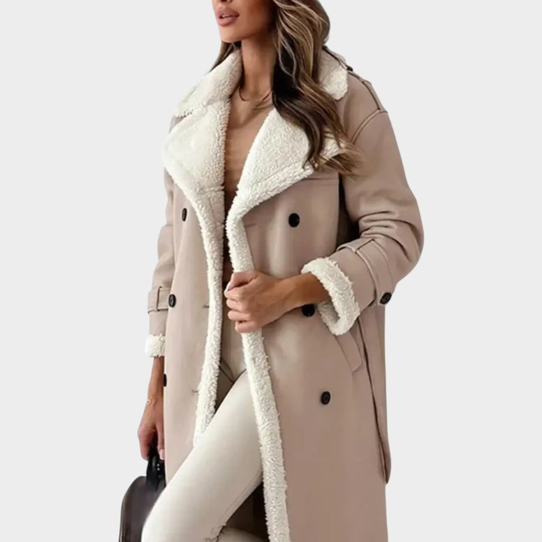 Women's Coat Shearling-Lined Belted Longline