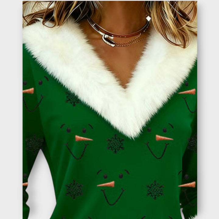 Frosty Smile Faux-Fur Holiday Top