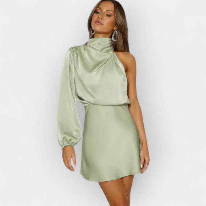 Satin Dress with Asymmetric Design