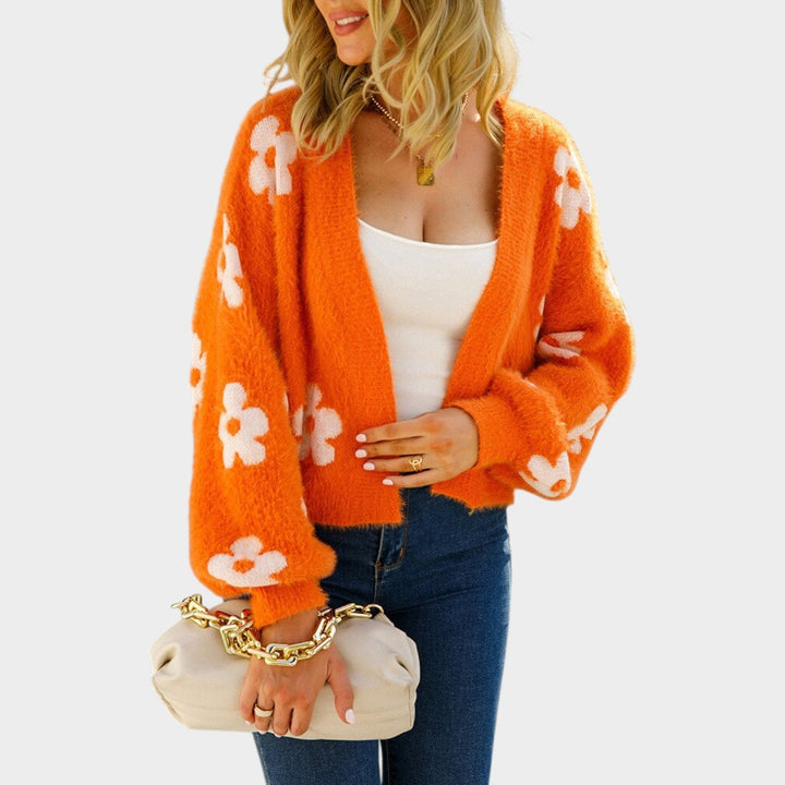 Women's Knit Cardigan Open Front Floral Print Cropped