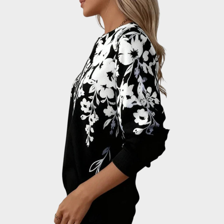 Women’s Sweatshirt Printed Zip Neck Floral Design