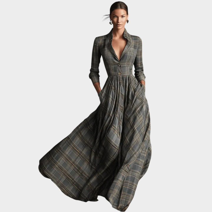 Women’s Plaid Long-Sleeve Maxi Dress