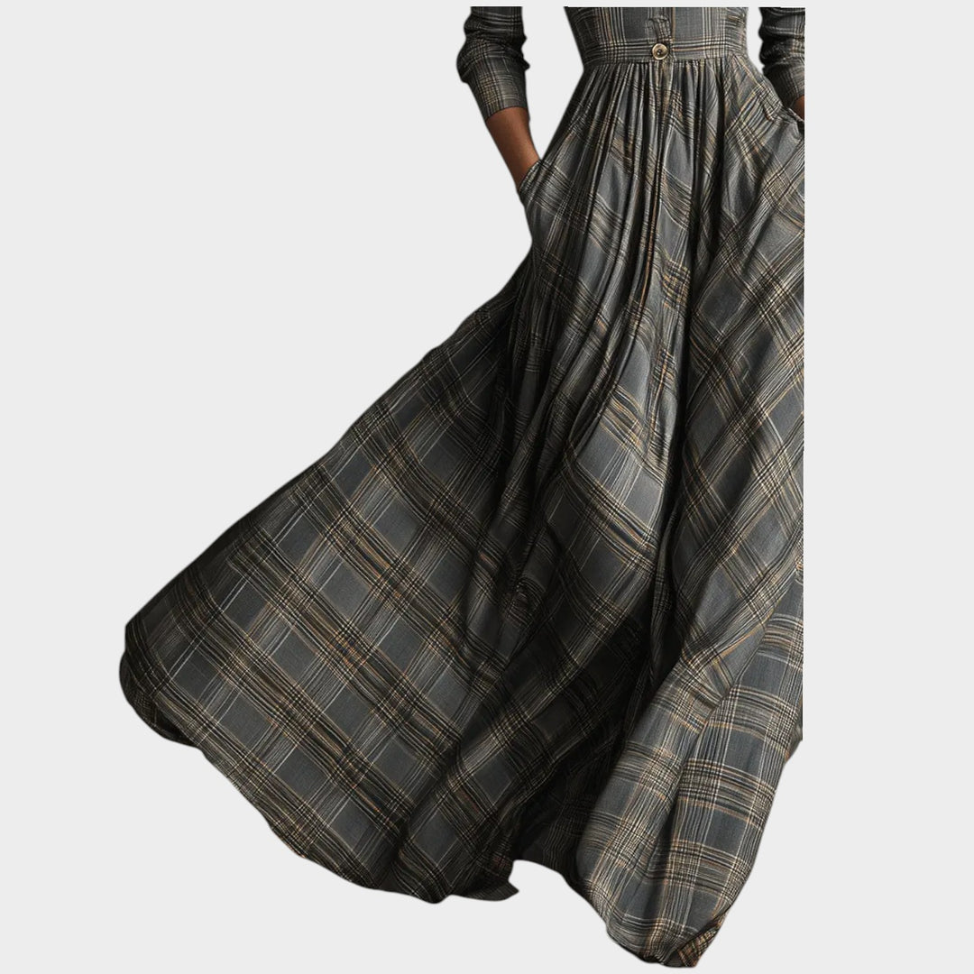 Women’s Plaid Long-Sleeve Maxi Dress