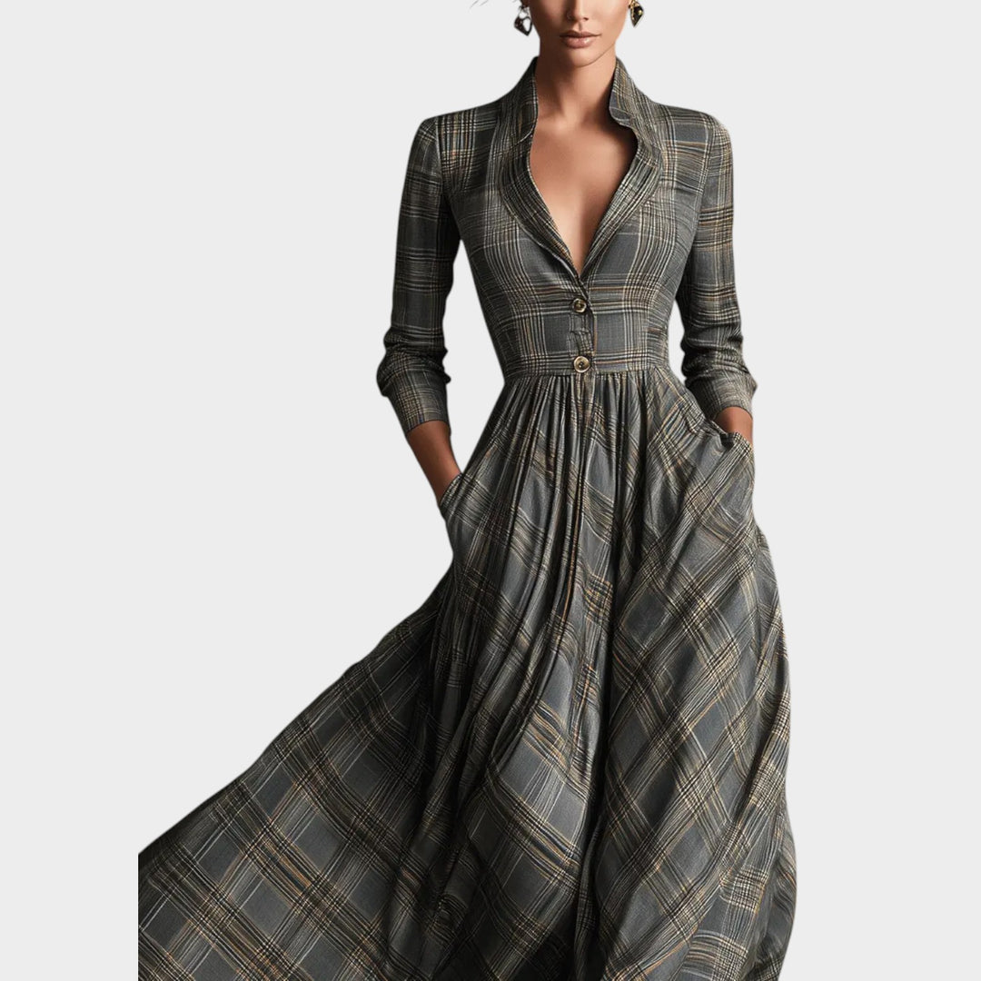 Women’s Plaid Long-Sleeve Maxi Dress