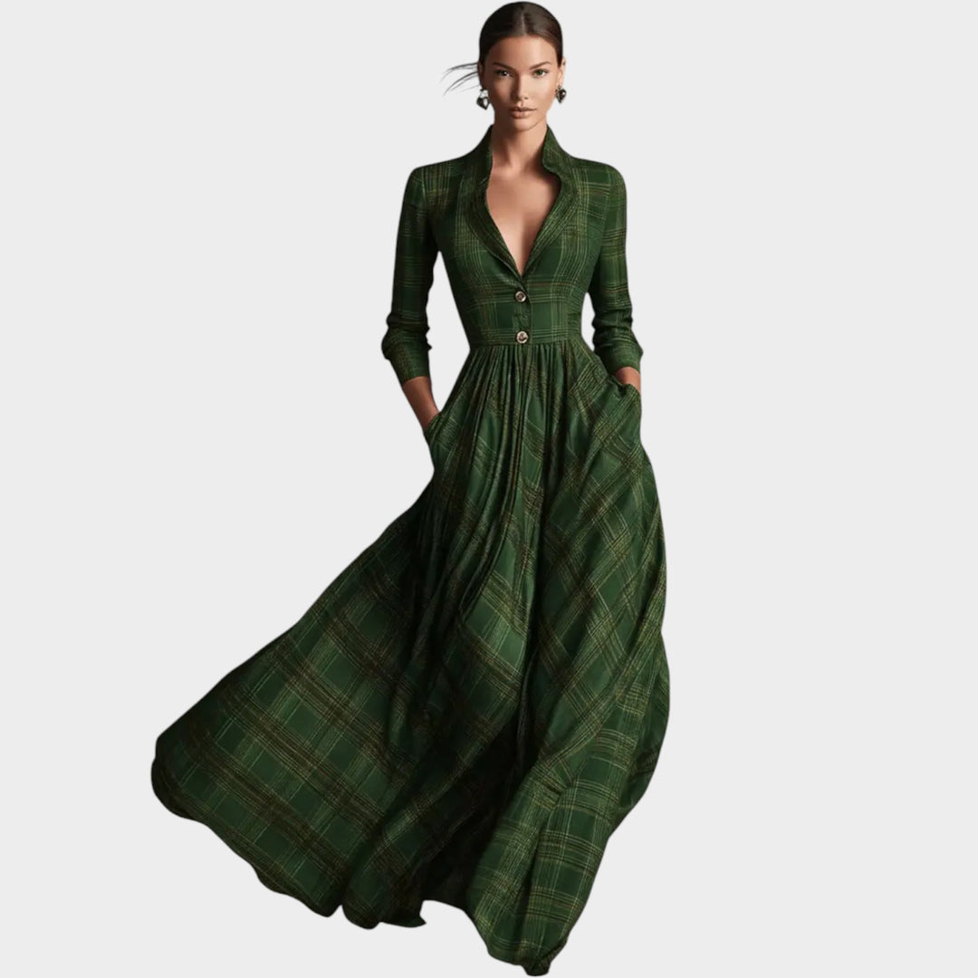 Women’s Plaid Long-Sleeve Maxi Dress