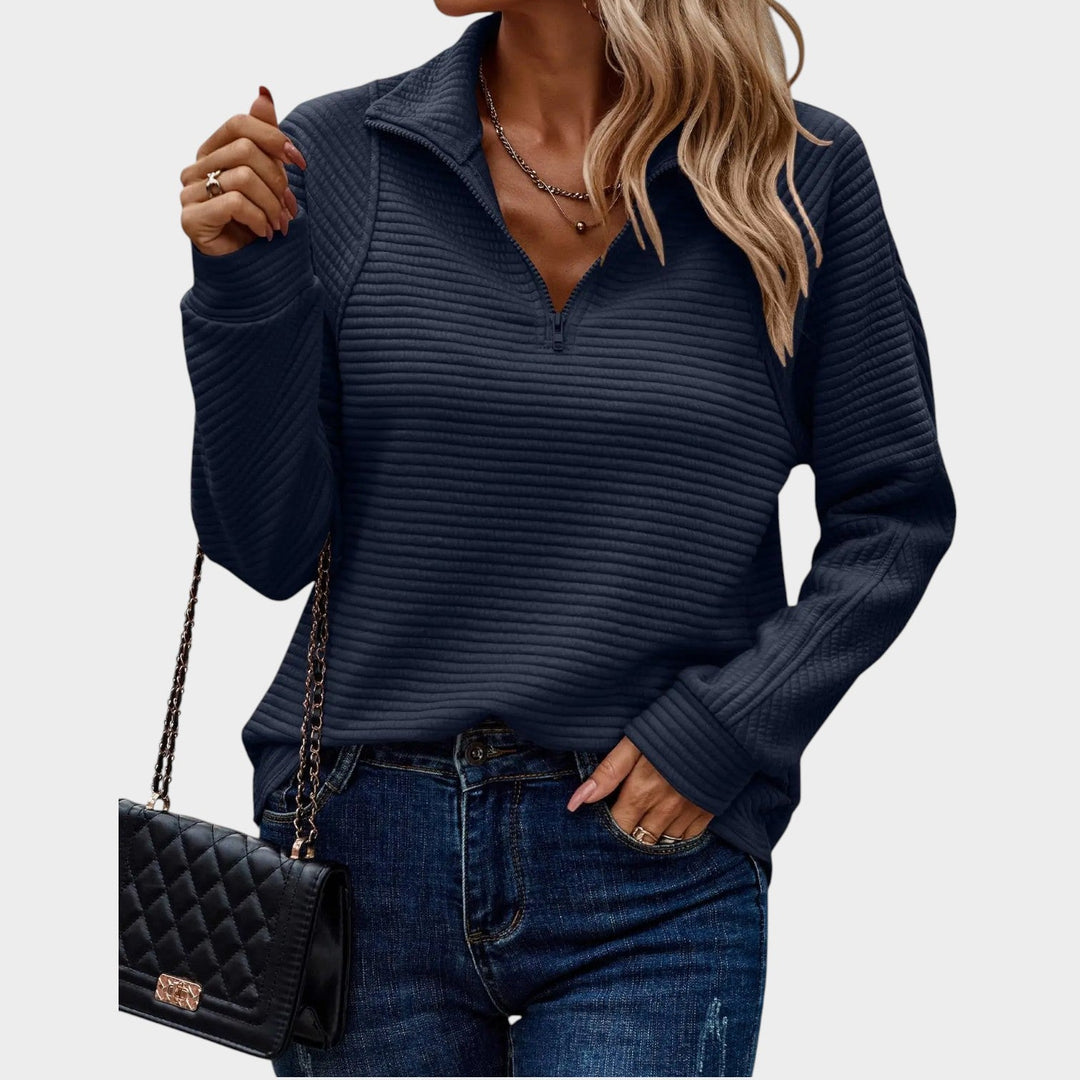 Women's Quarter Zip Ribbed Knit Sweater