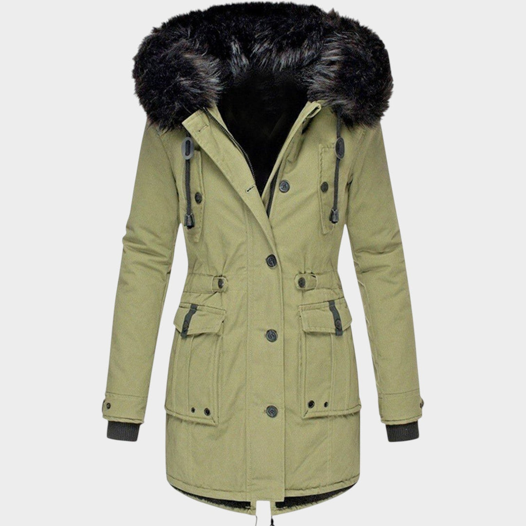 Women’s Parka Winter Coat Hooded Button Closure Pockets