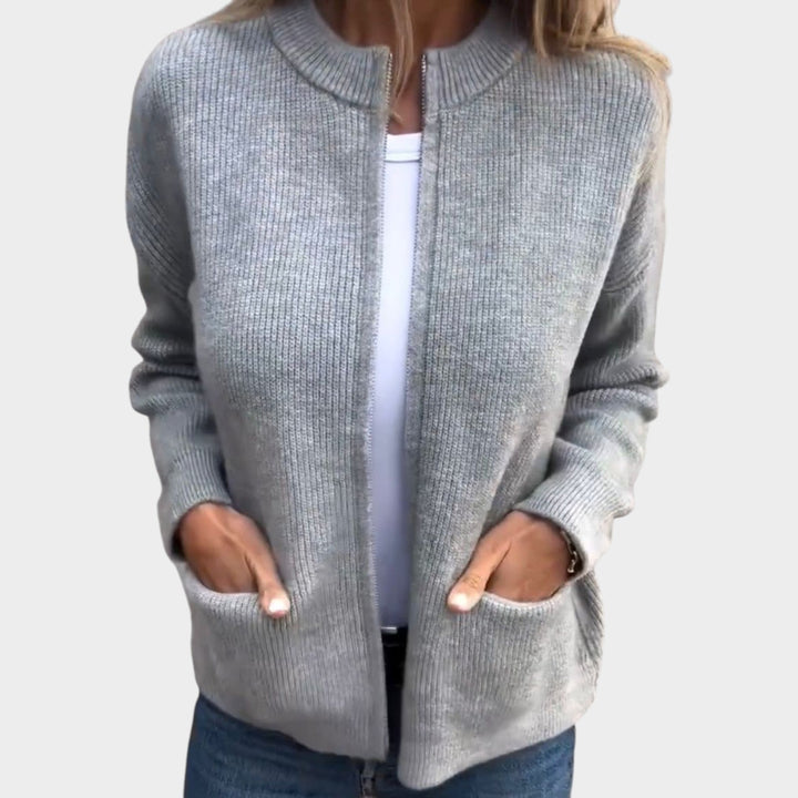 Women's Crew Neck Full Zip Knit Cardigan
