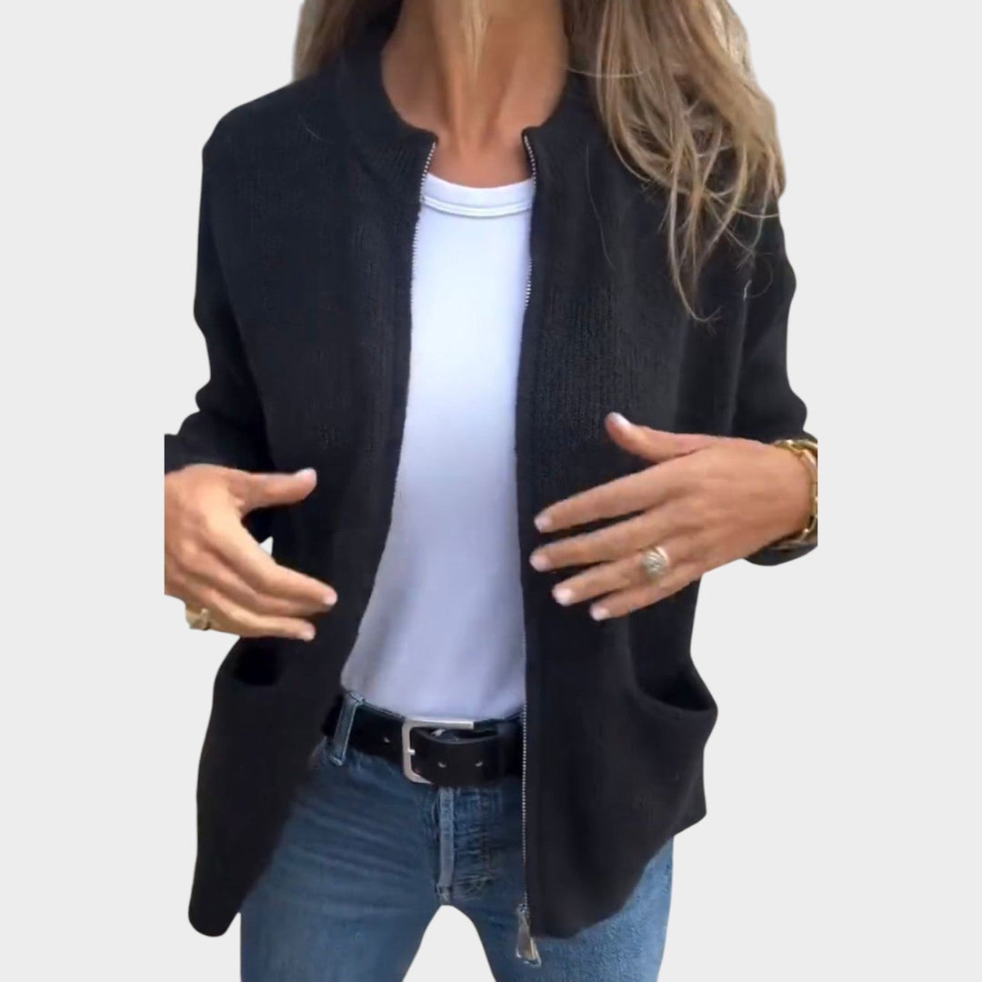 Women's Crew Neck Full Zip Knit Cardigan