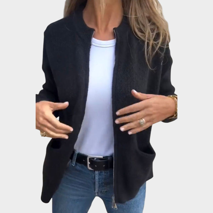 Women's Crew Neck Full Zip Knit Cardigan