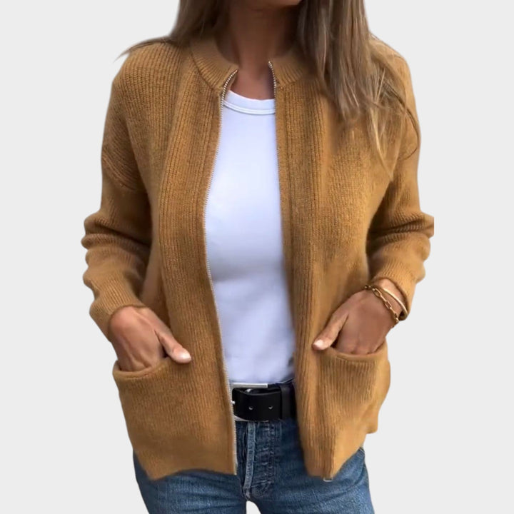 Women's Crew Neck Full Zip Knit Cardigan