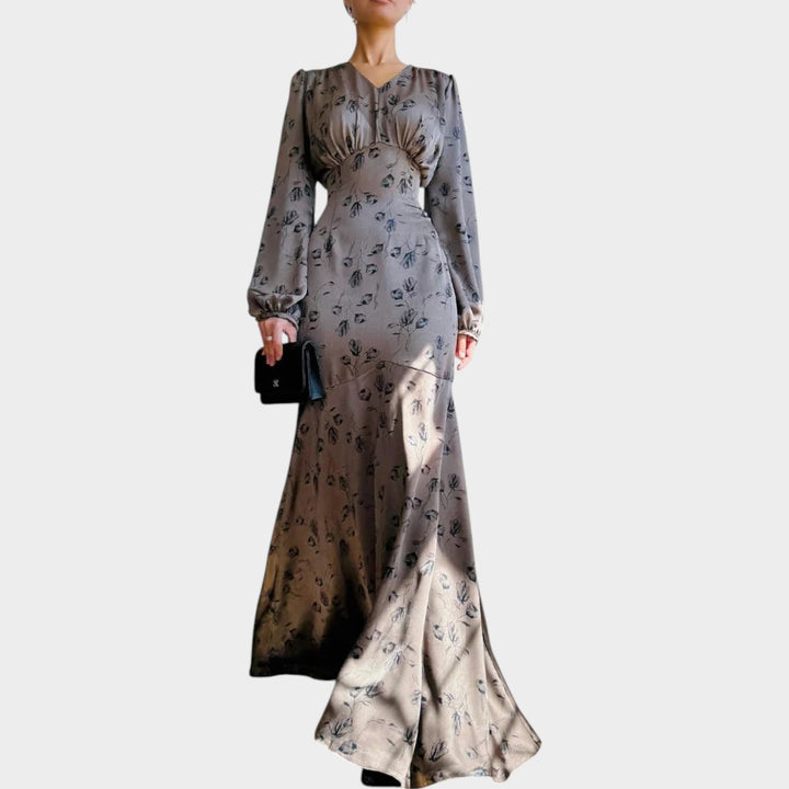 Elegant Satin Floral Maxi Dress
