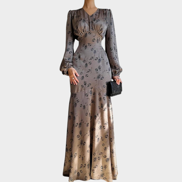 Elegant Satin Floral Maxi Dress