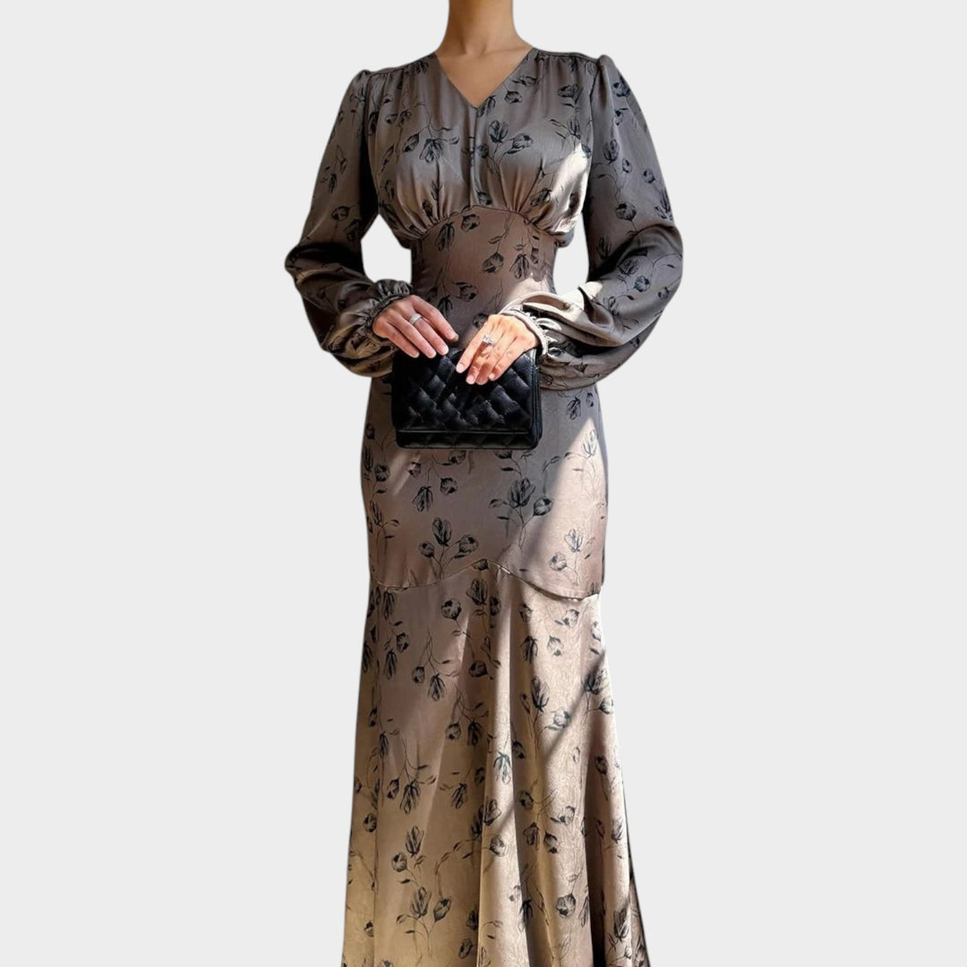 Elegant Satin Floral Maxi Dress