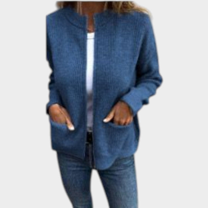 Women's Crew Neck Full Zip Knit Cardigan