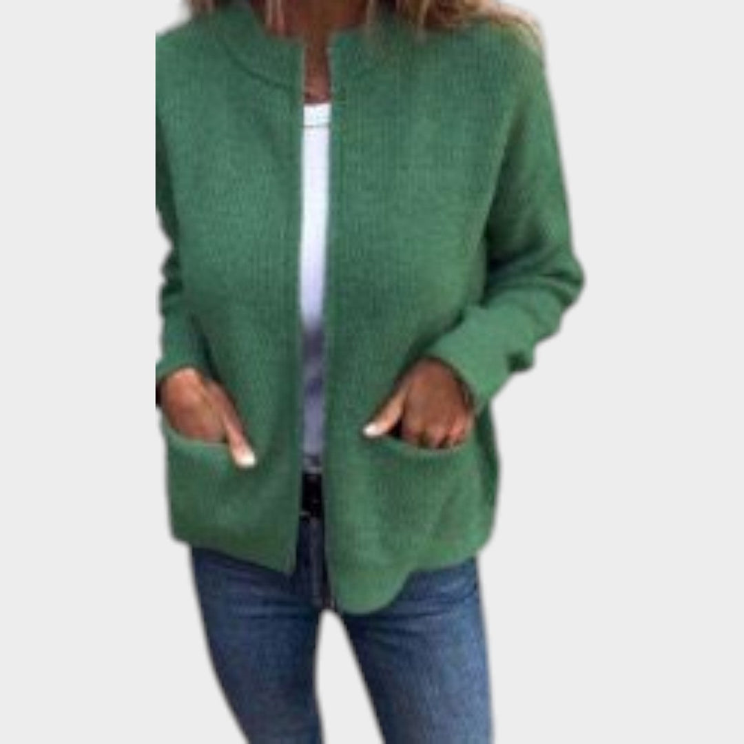 Women's Crew Neck Full Zip Knit Cardigan