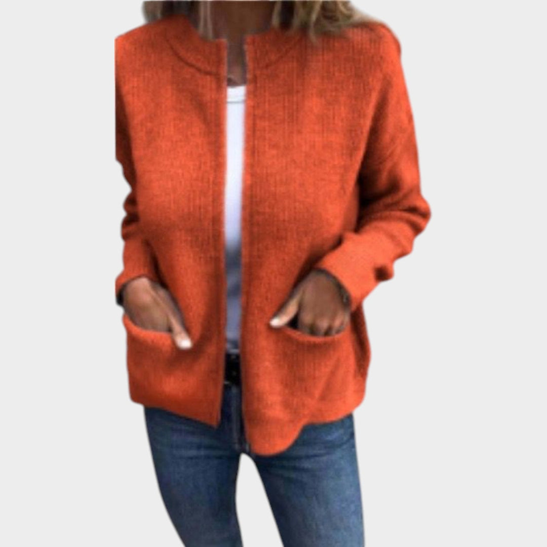 Women's Crew Neck Full Zip Knit Cardigan