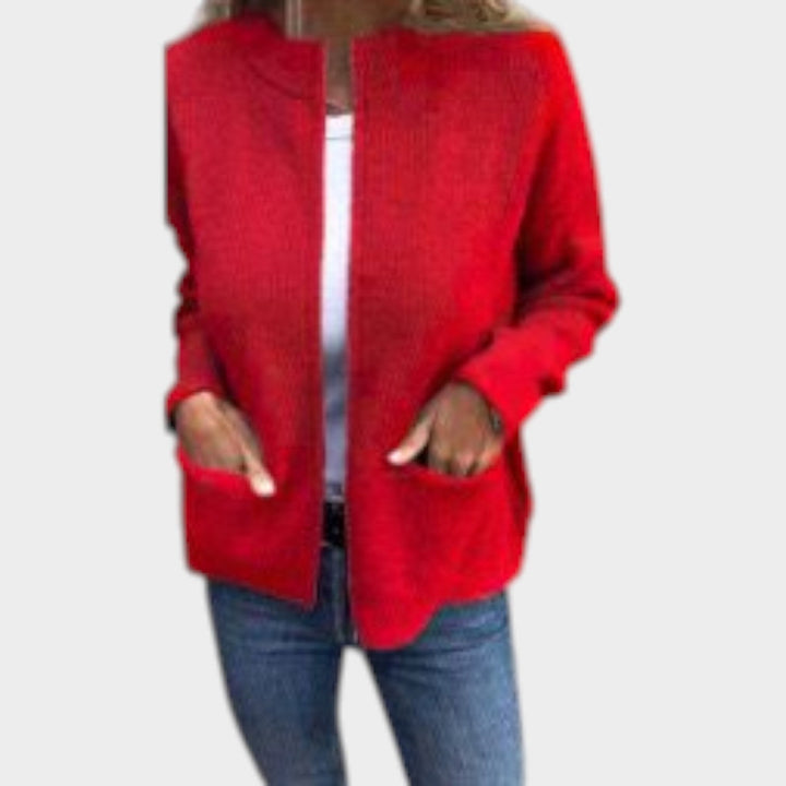 Women's Crew Neck Full Zip Knit Cardigan