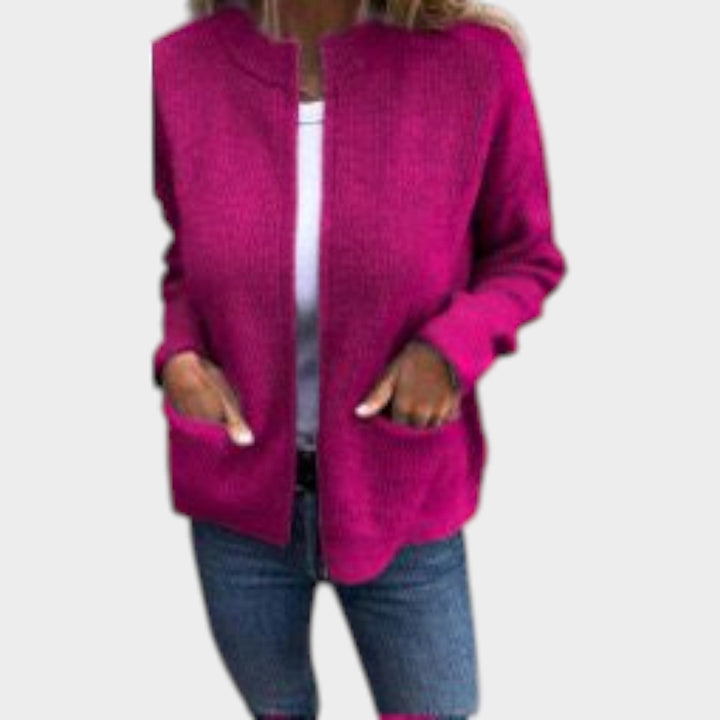 Women's Crew Neck Full Zip Knit Cardigan