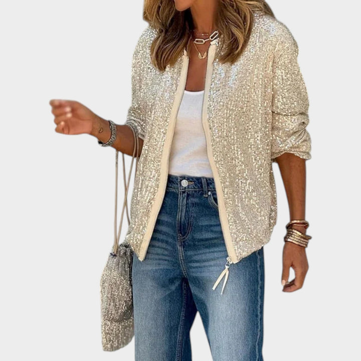 Women's Sequin Zip Knit Cardigan