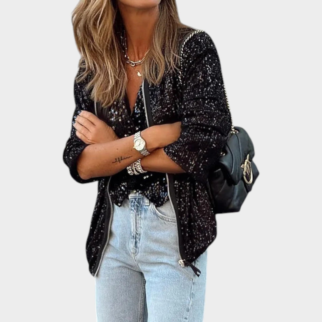 Women's Sequin Zip Knit Cardigan