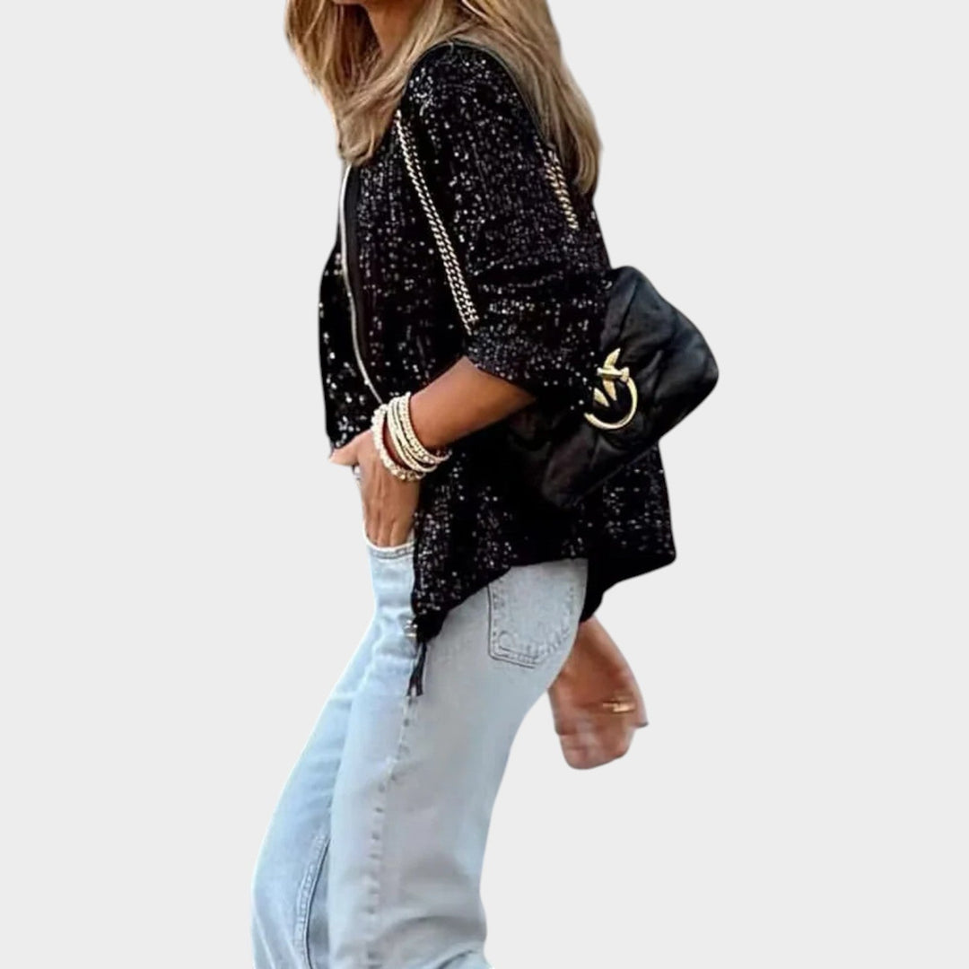 Women's Sequin Zip Knit Cardigan
