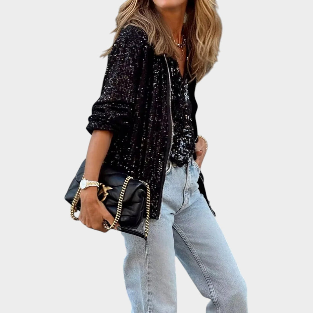 Women's Sequin Zip Knit Cardigan