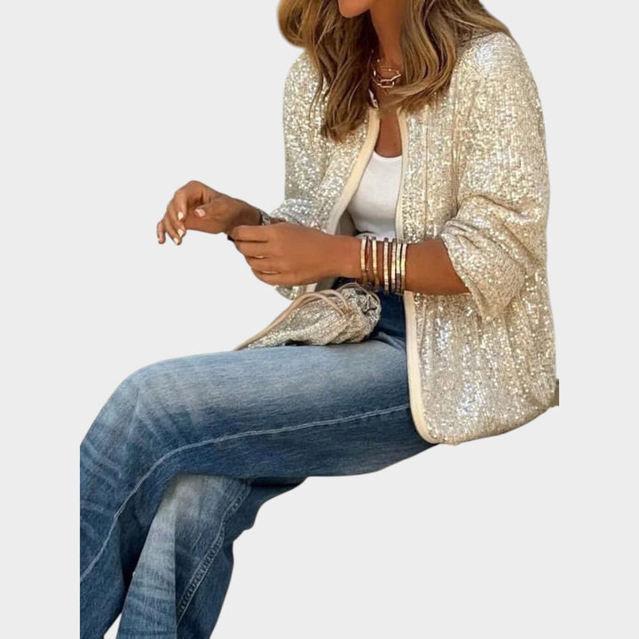Women's Sequin Zip Knit Cardigan