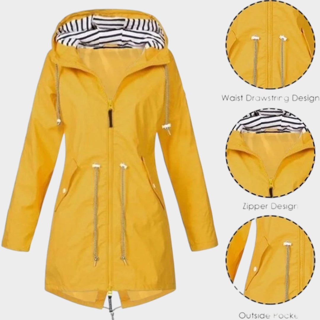 Women's Trench Coat Waterproof Hooded Zip Front